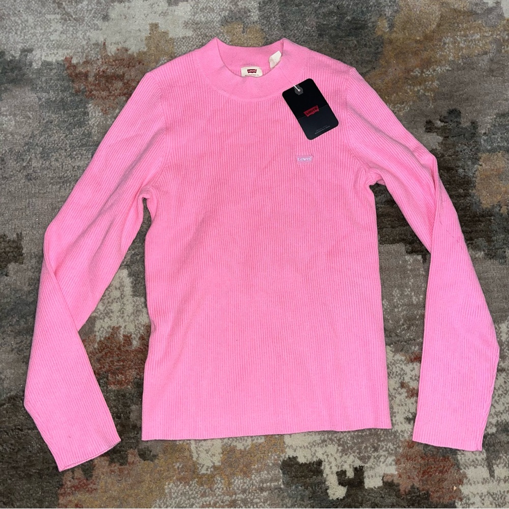 Levis Pink Ribbed Long Sleeve Soft Warm Sweater Pullover Round Scoopneck New $80